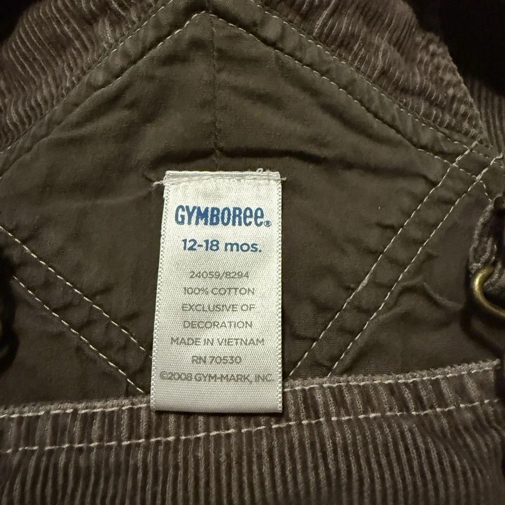 Y2K 2008 Gymboree Boys Brown Corduroy Embroidered‎ Overalls Size 12-18 Mos